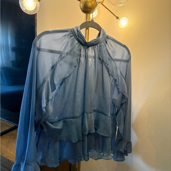 Zara Blue Ruffled Sheer Blouse - Picture 1 of 6